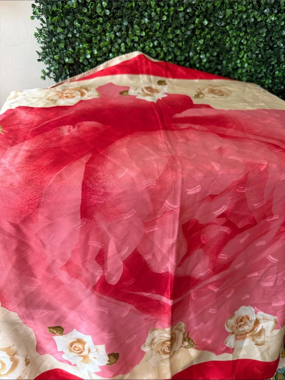 Red and Cream Floral Women's Scarf - Classic Silk-Feel Wrap